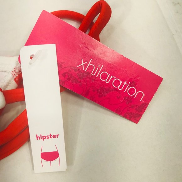 Xhilaration Women's Sz XS 00 Hipster String Bikini Swim Bottom Red White Striped - Picture 3 of 10